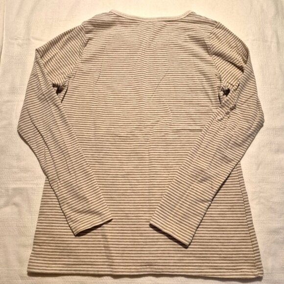 Duluth Trading Company women's size XL beige & tan stripe No Yank shirt VGUC - Picture 4 of 5